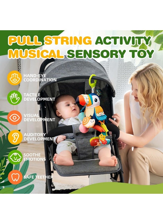 Jollybaby Musical Activity Pull String Hanging Toy For Baby Stroller Car Seat Crib Play Gym, Plush Stuffed Toucan Toy For Carseat With Music Teether Rattles, Sensory Toy For Baby Gift  - Image 2