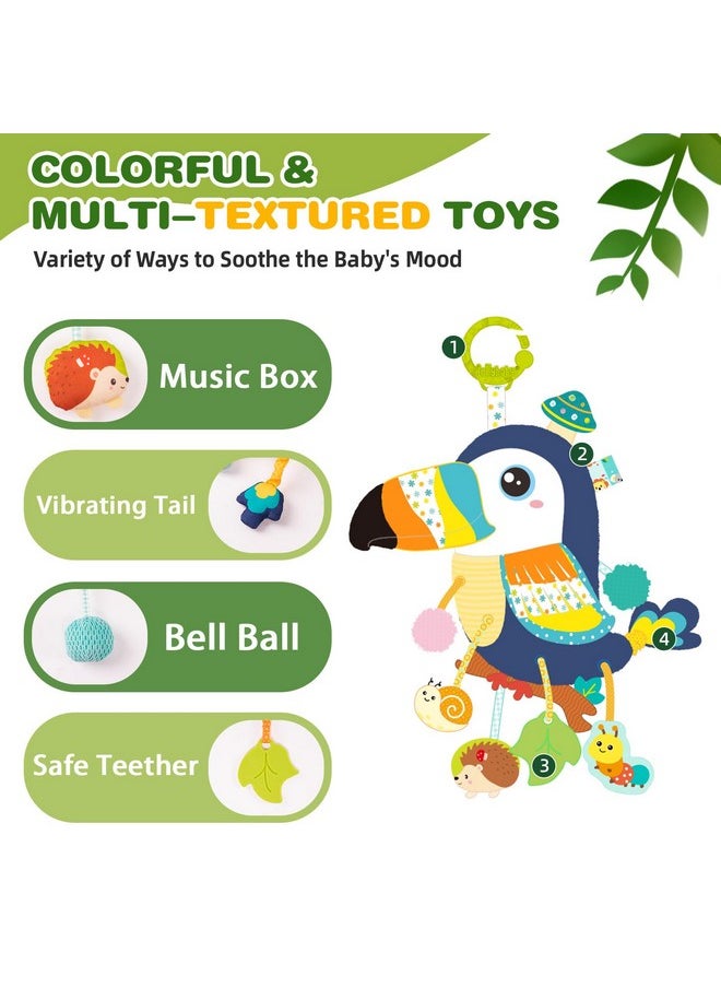 Jollybaby Musical Activity Pull String Hanging Toy For Baby Stroller Car Seat Crib Play Gym, Plush Stuffed Toucan Toy For Carseat With Music Teether Rattles, Sensory Toy For Baby Gift  - Image 4