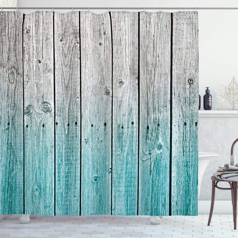 Ambesonne Ambesonne Rustic Shower Curtain  Powder Room Decorations Wood Panels Background with Digital Tones Effect Country House Image  Cloth Fabric for Home Bathroom Decor Set with Hooks  69"" W x 70"" L  Grey - Image 1