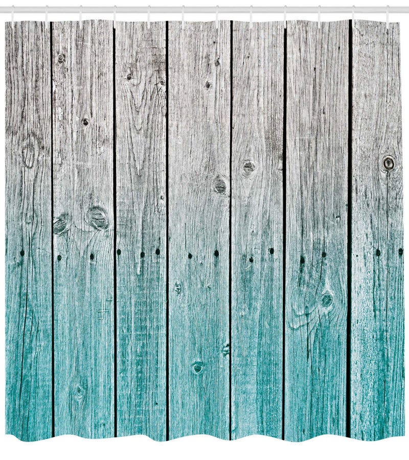 Ambesonne Ambesonne Rustic Shower Curtain  Powder Room Decorations Wood Panels Background with Digital Tones Effect Country House Image  Cloth Fabric for Home Bathroom Decor Set with Hooks  69"" W x 70"" L  Grey - Image 2