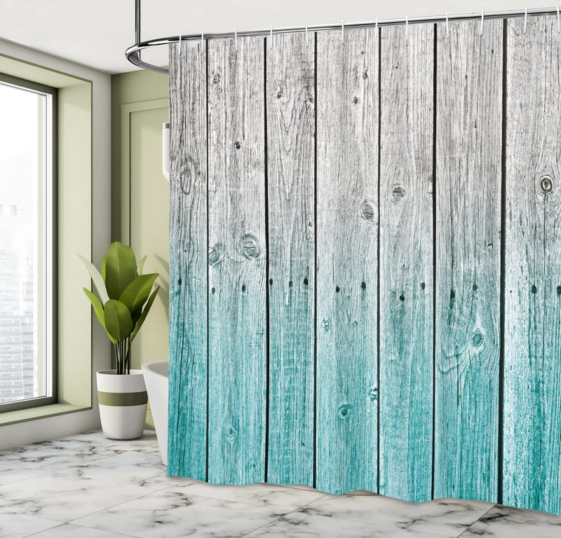 Ambesonne Ambesonne Rustic Shower Curtain  Powder Room Decorations Wood Panels Background with Digital Tones Effect Country House Image  Cloth Fabric for Home Bathroom Decor Set with Hooks  69"" W x 70"" L  Grey - Image 4