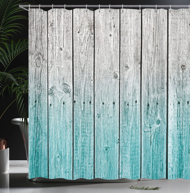 Ambesonne Ambesonne Rustic Shower Curtain  Powder Room Decorations Wood Panels Background with Digital Tones Effect Country House Image  Cloth Fabric for Home Bathroom Decor Set with Hooks  69"" W x 70"" L  Grey - Image 3