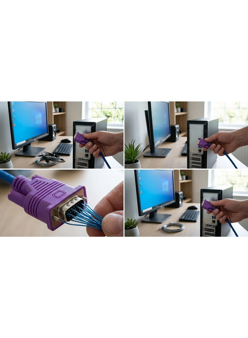 كابل VGA بطول 1.5 متر، ذكر إلى ذكر، مزود بفلتر فريد، متوافق مع أجهزة الكمبيوتر، جودة عالية - Image 4