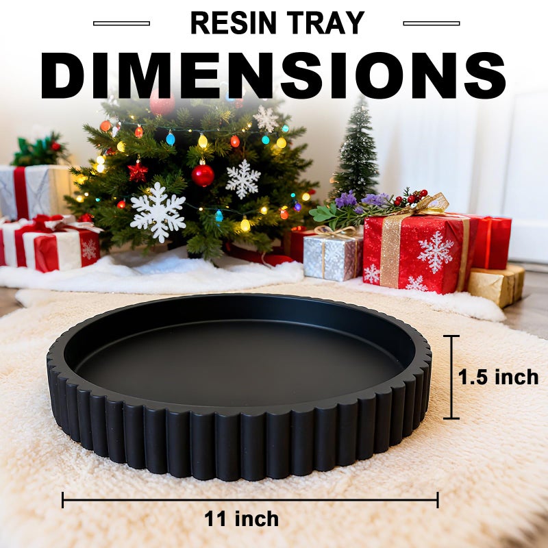 HUGZNLFEI Round Decorative Tray for Coffee Table Decor - Resin Modern Table Centerpieces Decorative Trays for Kitchen, Dining, Living Room, Home Decor Housewarming Gift - Black - Image 2