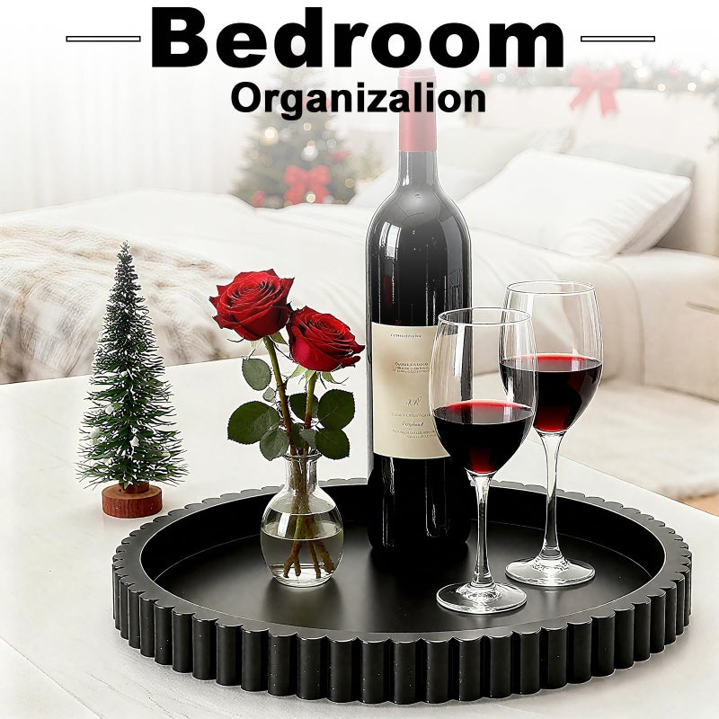 HUGZNLFEI Round Decorative Tray for Coffee Table Decor - Resin Modern Table Centerpieces Decorative Trays for Kitchen, Dining, Living Room, Home Decor Housewarming Gift - Black - Image 5