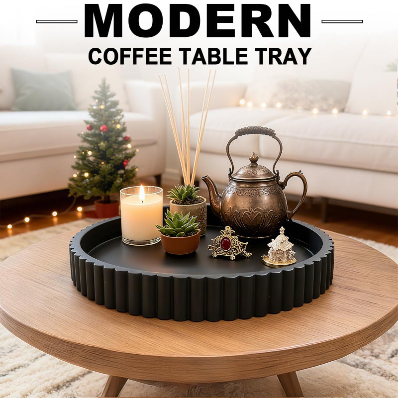 HUGZNLFEI Round Decorative Tray for Coffee Table Decor - Resin Modern Table Centerpieces Decorative Trays for Kitchen, Dining, Living Room, Home Decor Housewarming Gift - Black - Image 3