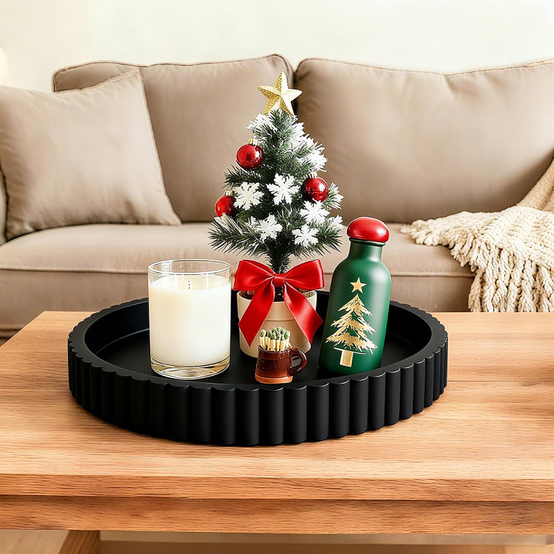 HUGZNLFEI Round Decorative Tray for Coffee Table Decor - Resin Modern Table Centerpieces Decorative Trays for Kitchen, Dining, Living Room, Home Decor Housewarming Gift - Black - Image 1