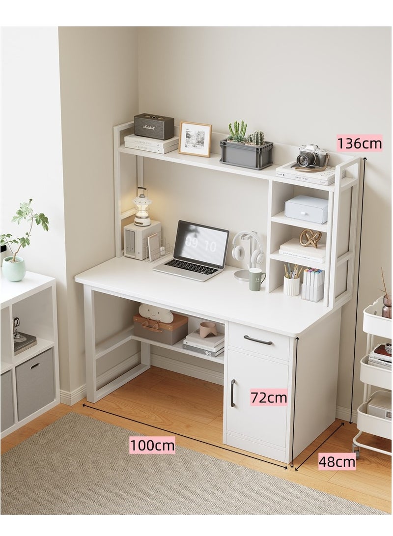 طاولة الكمبيوتر ، مكتب دراسة متعدد الوظائف مع طبقة رف الكتب ، مكتب الكتابة طاولة العمل طاولة الألعاب مكتب الزاوية مع رف الكتب لغرفة الأطفال في المكتب المنزلي (أبيض ، YN116) - Image 4