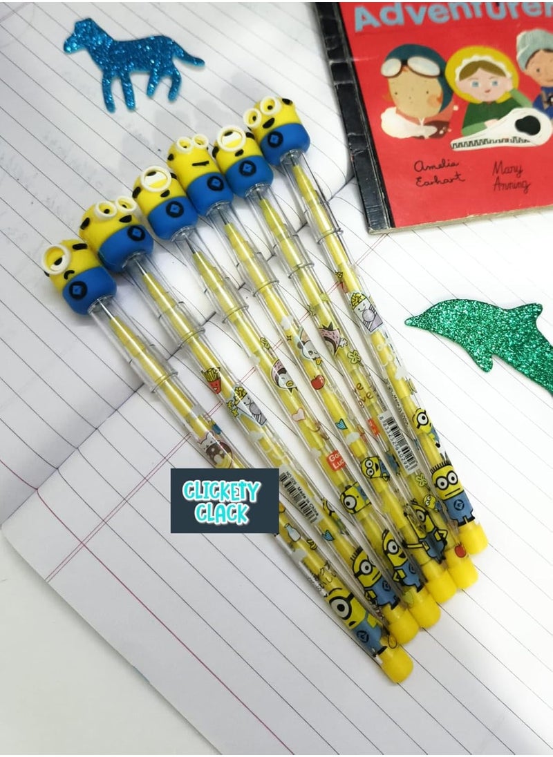CLICKETY CLACK CLICKETY CLACK Minion Character Mechanical Push lead Pencil Set Decorative Writing Supplies Yellow and BlueBirthday Party return giftSchool office supplyFunky smooth Style for Writing Pack6  - Image 2