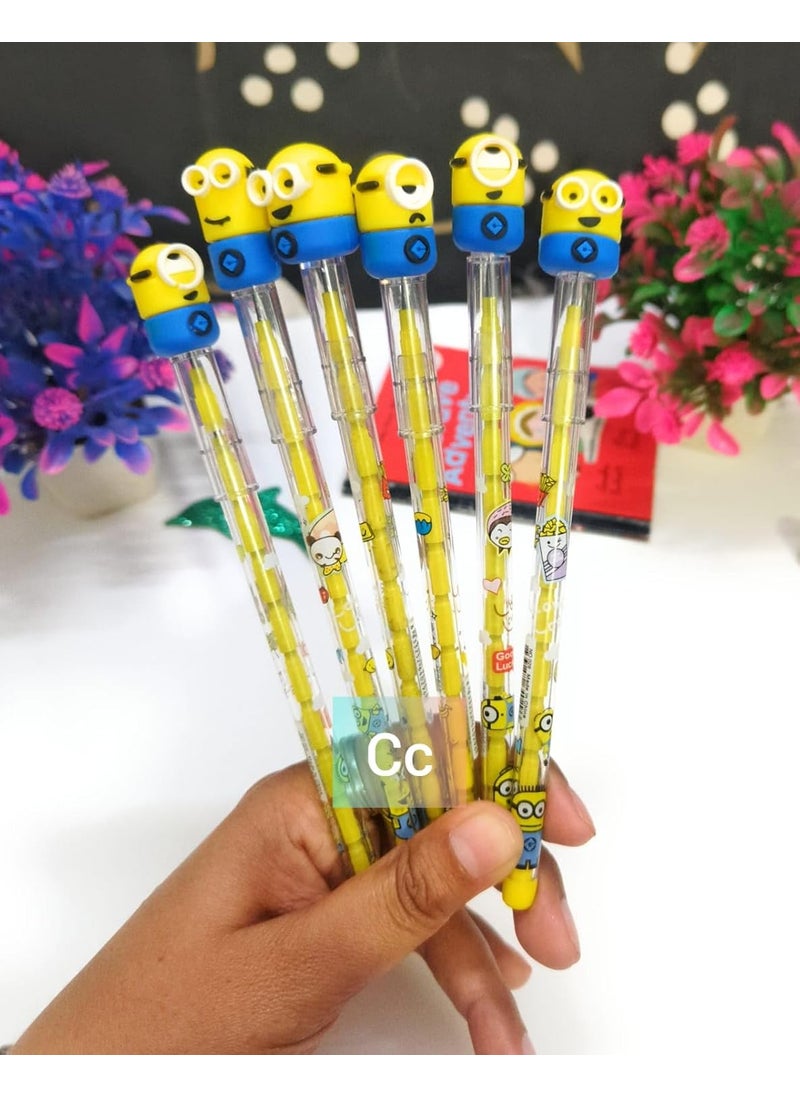 CLICKETY CLACK CLICKETY CLACK Minion Character Mechanical Push lead Pencil Set Decorative Writing Supplies Yellow and BlueBirthday Party return giftSchool office supplyFunky smooth Style for Writing Pack6  - Image 1