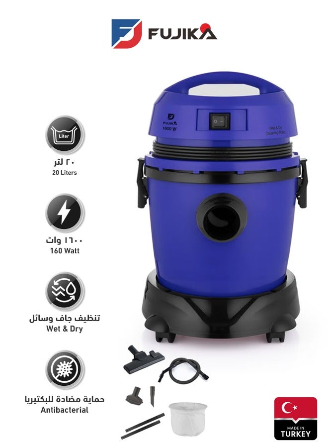 Fujika Turkish Wet and Dry Vacuum Cleaner FJK-190 Blue 20 Liter 1600 Watt - Image 1