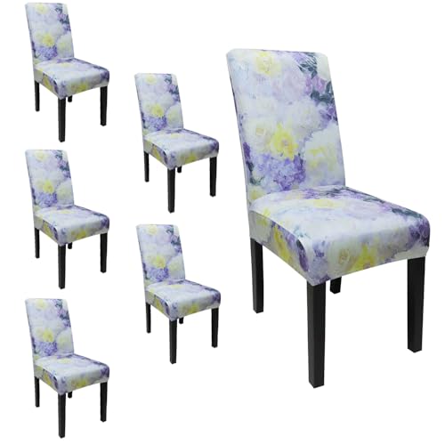 Keyroal Dining Room Chair Covers Set of 6, Stretch Pattern Parsons Chair Slipcovers Spandex Removable Washable Kitchen Chair Protector Cover for Dining Room, Hotel, Ceremony - Image 1