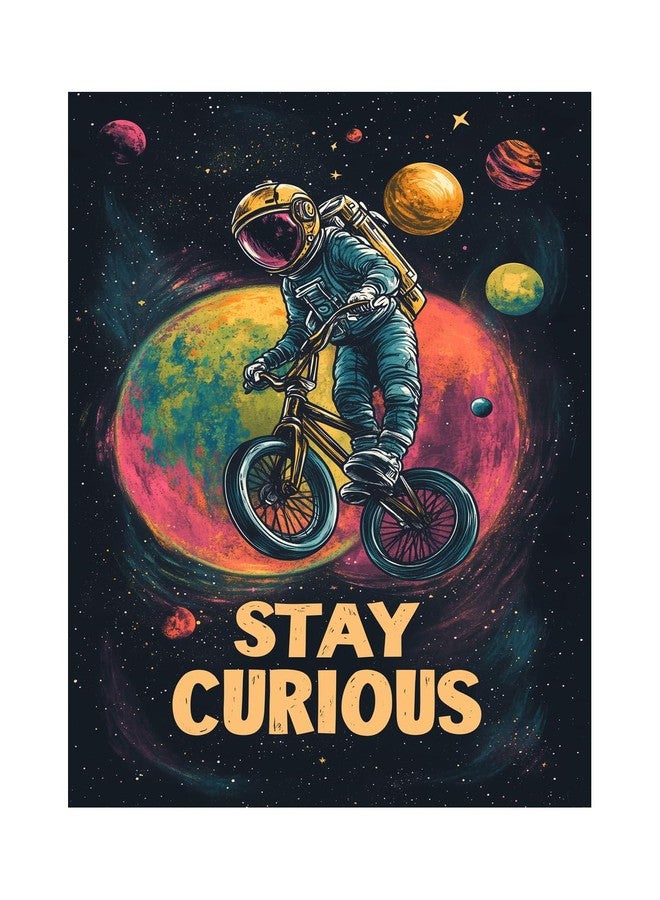 Korrazi Astronauts-Signs Outer-Space Metal-Arts Universe-Poster, Stay Curious, Space Planet Positive Wall Decor Plaque for Boys Kids Nursery, Game room 8 X 12 Inches - Image 1