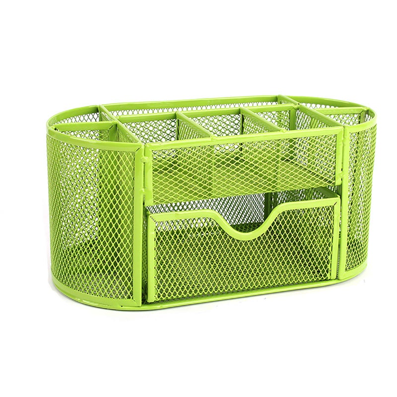 VANRA Metal Mesh Desk Supply Caddy Desktop Office Supplies Organizer Supply Holder 8 Compartments with Drawer (Green) - Image 5