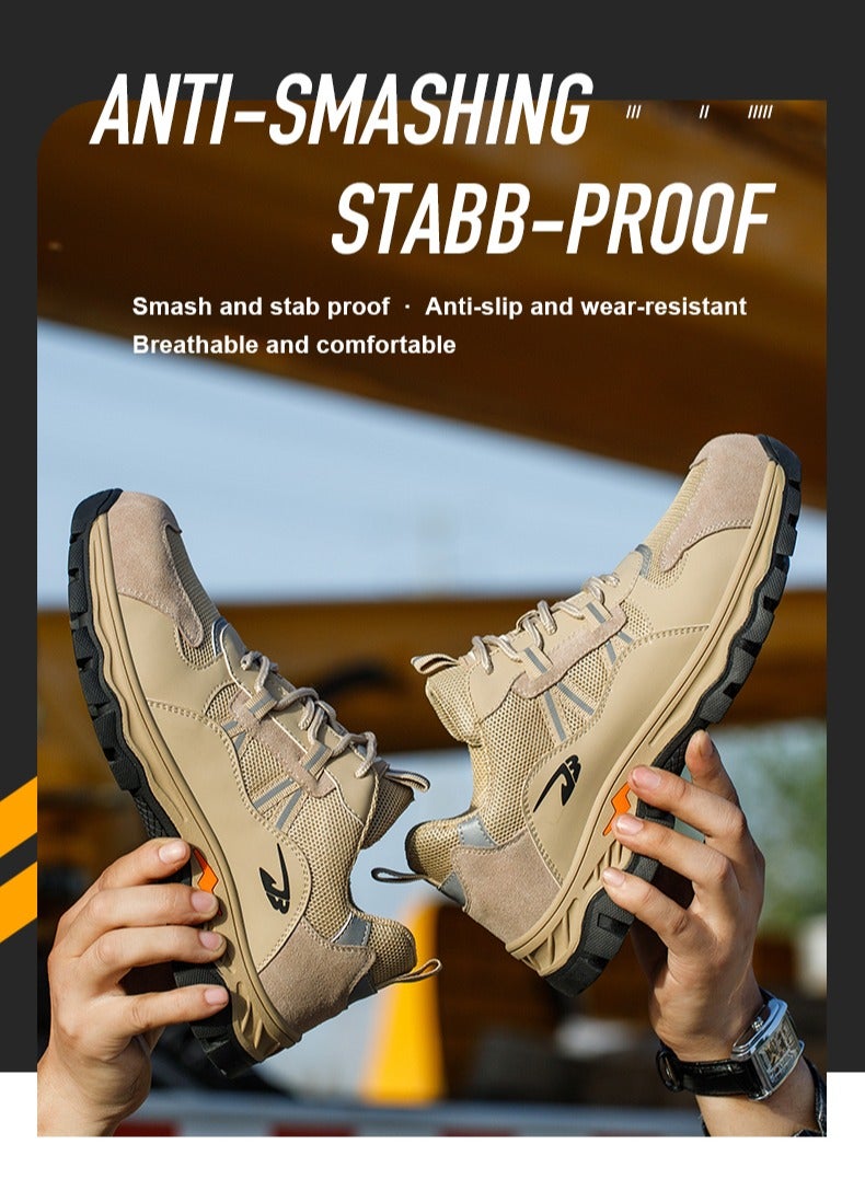 Steel Toe Cap Shoes for Men Women Reflective Summer Work Shoe Breathable Comfortable Anti Slip Safety Shoe Khaki 46 EUR - Image 2