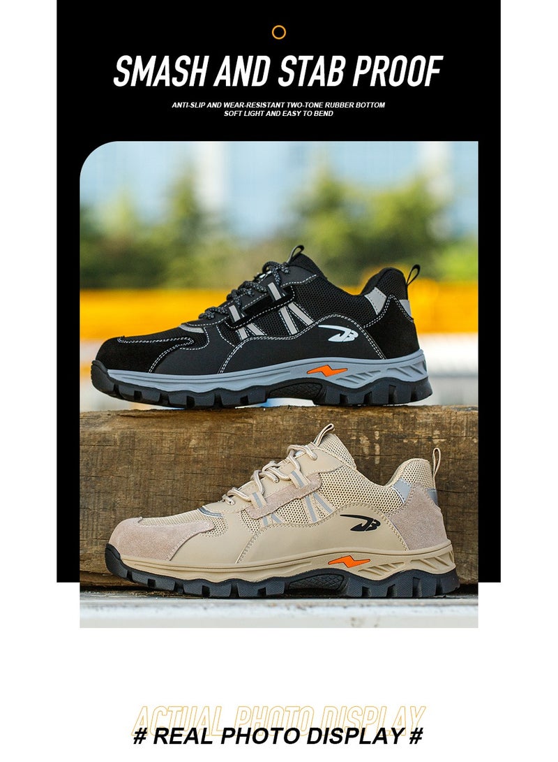 Steel Toe Cap Shoes for Men Women Reflective Summer Work Shoe Breathable Comfortable Anti Slip Safety Shoe Khaki 46 EUR - Image 3