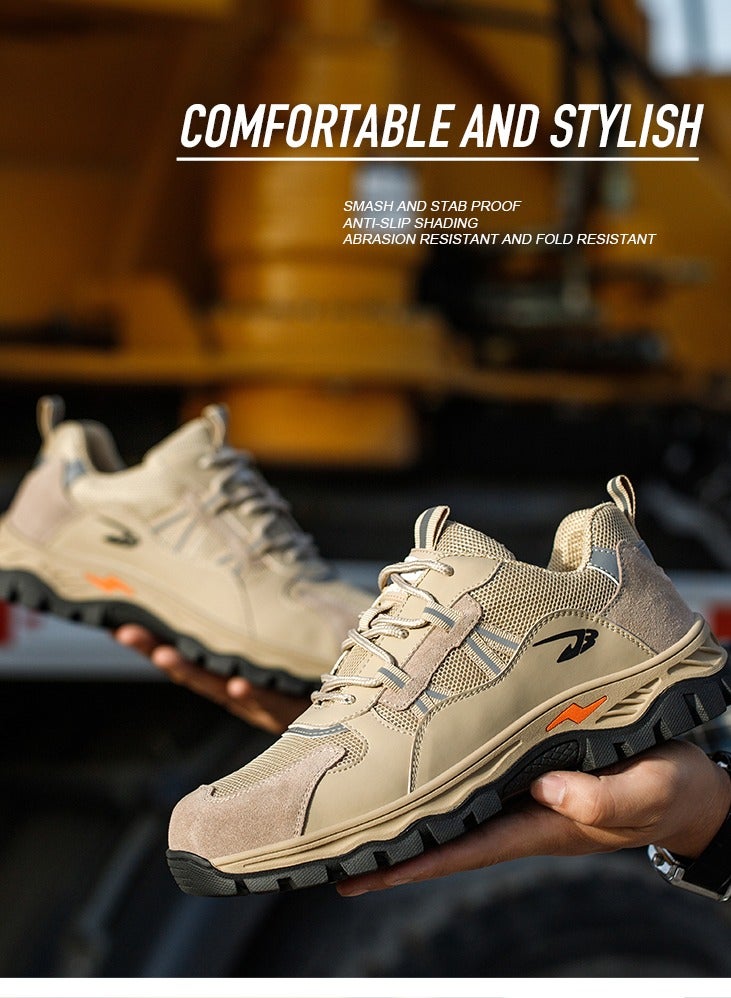 Steel Toe Cap Shoes for Men Women Reflective Summer Work Shoe Breathable Comfortable Anti Slip Safety Shoe Khaki 46 EUR - Image 1