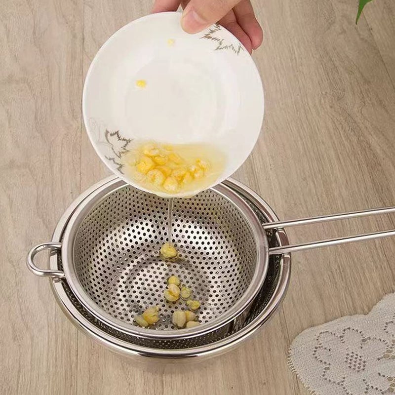 Kruvad Kruvad Long Handle Bowl Colander Beans Grains Washing Filter Basket Metal Fine Mesh Strainer Sieve Deep Fry Basket Kitchen Wire Skimmer for Frying Food MicroPerforated Colander  - Image 4