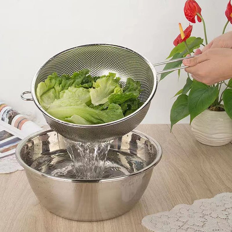 Kruvad Kruvad Long Handle Bowl Colander Beans Grains Washing Filter Basket Metal Fine Mesh Strainer Sieve Deep Fry Basket Kitchen Wire Skimmer for Frying Food MicroPerforated Colander  - Image 2
