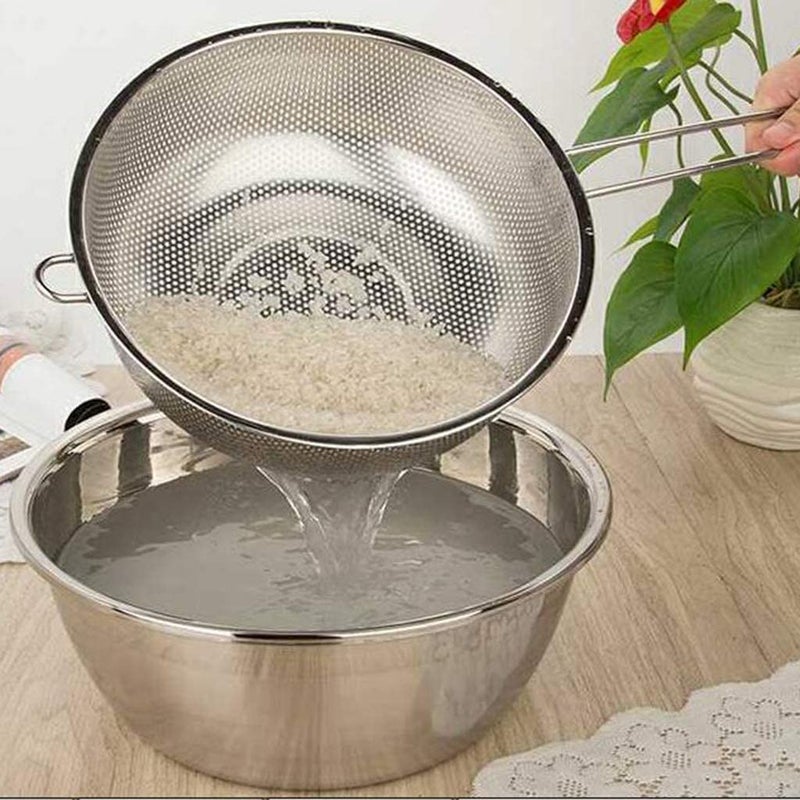 Kruvad Kruvad Long Handle Bowl Colander Beans Grains Washing Filter Basket Metal Fine Mesh Strainer Sieve Deep Fry Basket Kitchen Wire Skimmer for Frying Food MicroPerforated Colander  - Image 3