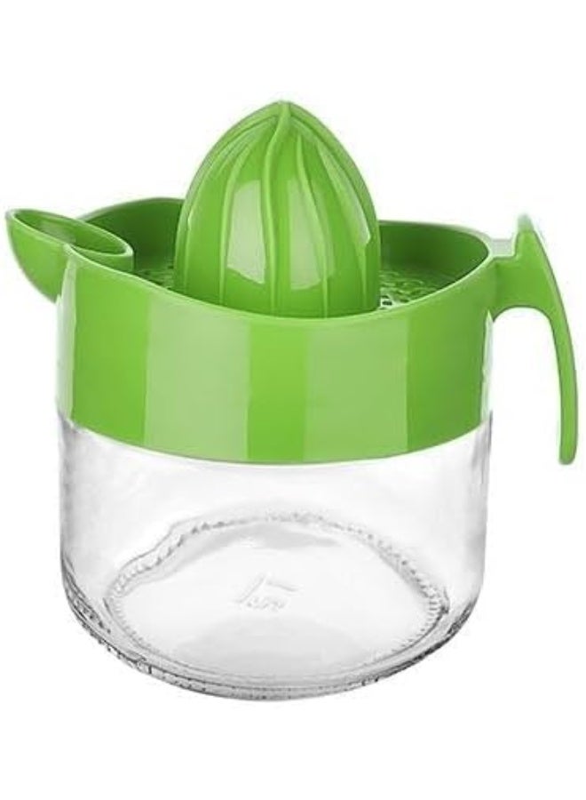 Glass Citrus Juice Squeezer with Handle – 300 ml (10 oz) Manual Juicer for Lemons, Oranges & Limes – Classic Handheld Reamer with Pour Spout & Measurement Marks (Green)