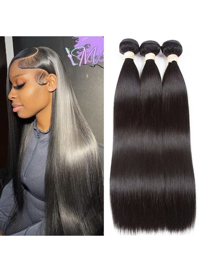 Cuckoo 16/18/20Inch 3 Bundles Hair Extensions Straight Weave Brazilian Hair Bundles 100% Unprocessed Virgin Brazilian Human Hair Natural Black Color Bundles - Image 1