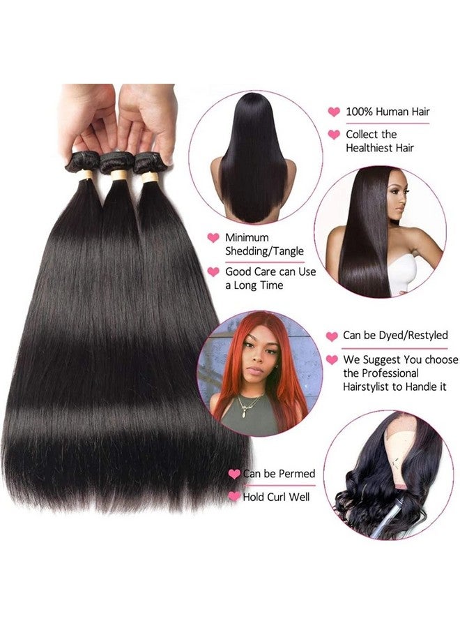 Cuckoo 16/18/20Inch 3 Bundles Hair Extensions Straight Weave Brazilian Hair Bundles 100% Unprocessed Virgin Brazilian Human Hair Natural Black Color Bundles - Image 4