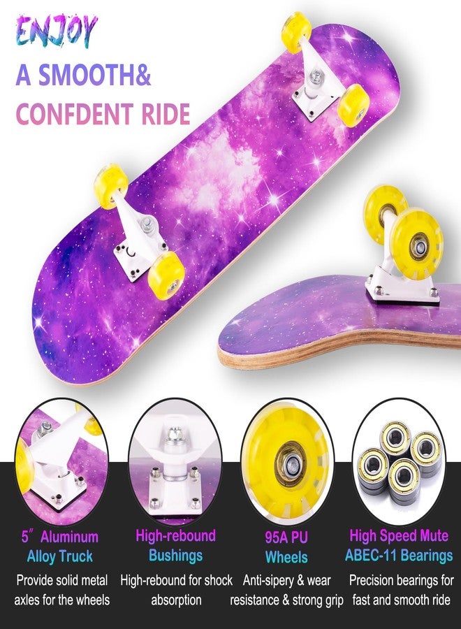 CLYCTIP Skateboard, 31 x 8 Inch Complete Skateboard, 8-Ply Maple Wood, ABEC-11 Bearings and 95A Wheels, Standard Skateboards for Children, Teenagers, Adults, Beginners (Sky-ZS) - Image 2