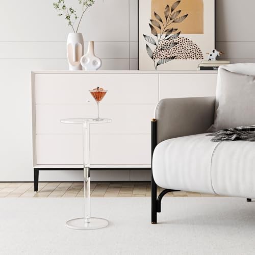 HMYHUM Acrylic Drink Table for Small Spaces, 10" L x 10" W x 21.3" H, Drink Side/End Table for Living Room, Round, Easy Assembly, Clear - Image 2