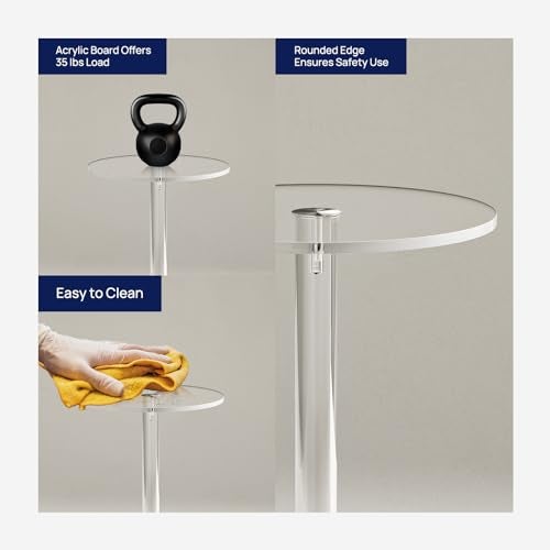 HMYHUM Acrylic Drink Table for Small Spaces, 10" L x 10" W x 21.3" H, Drink Side/End Table for Living Room, Round, Easy Assembly, Clear - Image 4