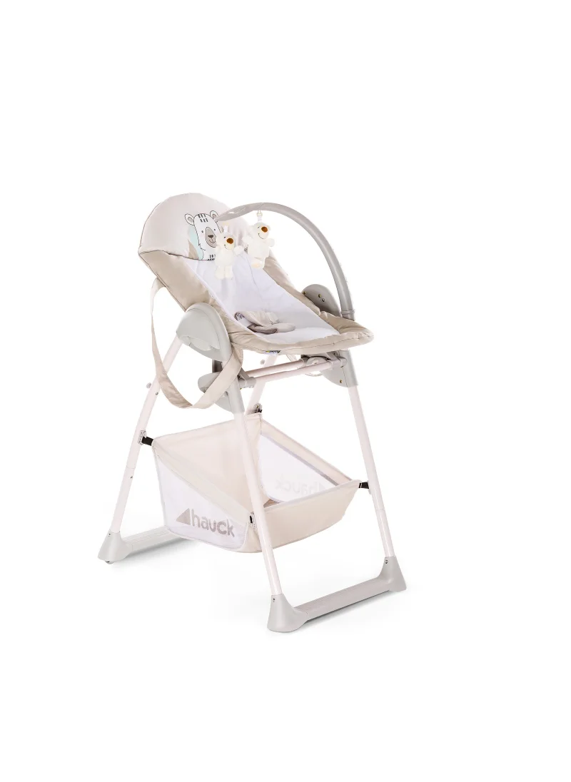 هوك Grow - Along Highchair Sit N Relax, New - Born Attachment From Birth To 9 Kg , Toddler Seat Up To 15 Kg, Height - Adjustable, Foldable, Wheels, Play Arch, Tray, Basket - Beige