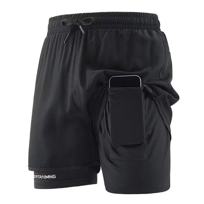 Cross-border Sports Shorts Running Special Loose Anti-slip Triple Pants Double-layer Quick-drying Workwear Casual Pants Printed Black【1920】rp