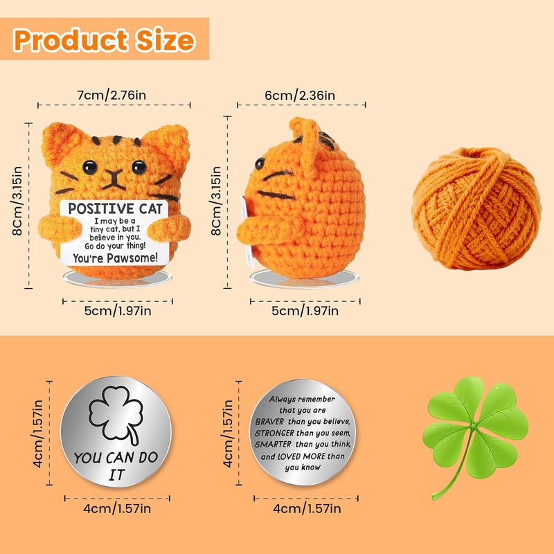 SZMDLX Positive Crochet Animals Orange cat Birthday Gift for Women, Handmade Emotional Support Crochet Gift, Home Office Desk Decor Gifts - Image 2
