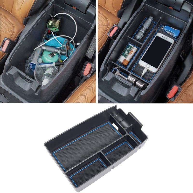 TOPINSTALL Blue Center Console Organizer Compatible with Ford Escape 20202025 Bronco Sport 20212025 Accessories Armrest Box Long Compartment Storage Tray Coin Container