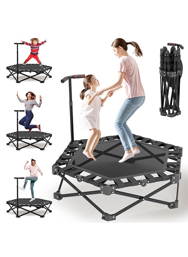 بيوينتي ممارسة Rebounder الترامبولين القابلة للطي مع مقبض قابل للطي اللياقة البدنية الترامبولين , 3 مقبض رغوة قابلة للتعديل بالارتفاع , تركيب الترامبولين الحر , مستقر وهادئ ممارسة Rebounder للأطفال الكبار في الأماكن الداخلية / الحديقة التمرين , أقصى حمولة 150KG - Image 1