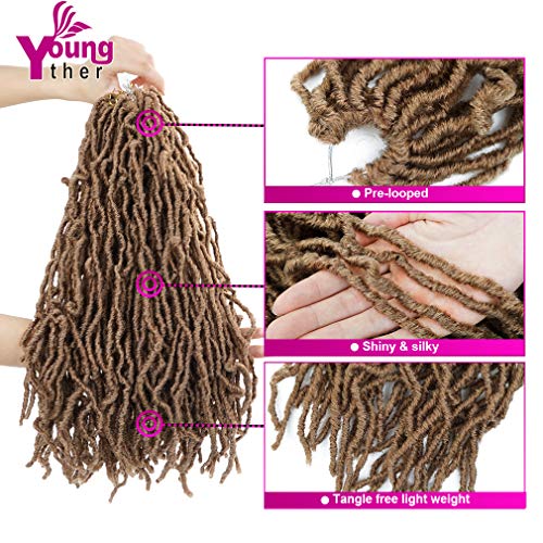 Youngther 18 inch New Faux Locs Crochet Hair Curly Wavy 6 Packs Crochet Faux Locs Hair Synthetic Crochet Hair for Black Women (18inch 6packs-#27) - Image 4