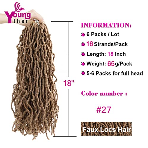 Youngther 18 inch New Faux Locs Crochet Hair Curly Wavy 6 Packs Crochet Faux Locs Hair Synthetic Crochet Hair for Black Women (18inch 6packs-#27) - Image 2
