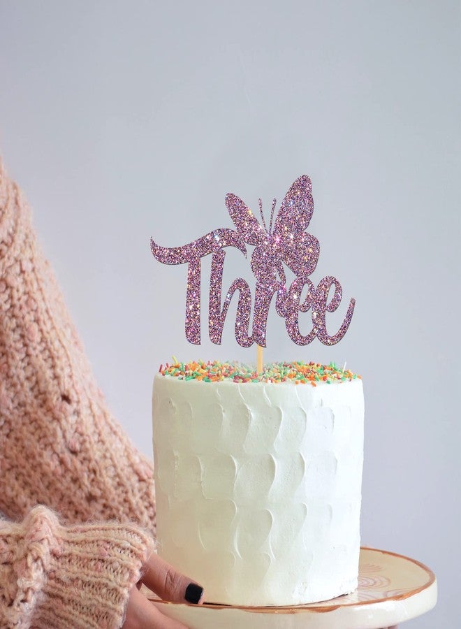 Helewilk Three Butterfly Cake Topper, for Girls 3rd Birthday/Baby Shower Cake Decoration - Butterfly Birthday - Three Years Old Wedding Anniversary Party Supplies - Purple - Image 5