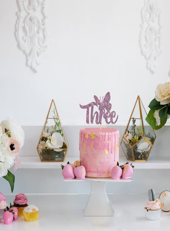 Helewilk Three Butterfly Cake Topper, for Girls 3rd Birthday/Baby Shower Cake Decoration - Butterfly Birthday - Three Years Old Wedding Anniversary Party Supplies - Purple - Image 4