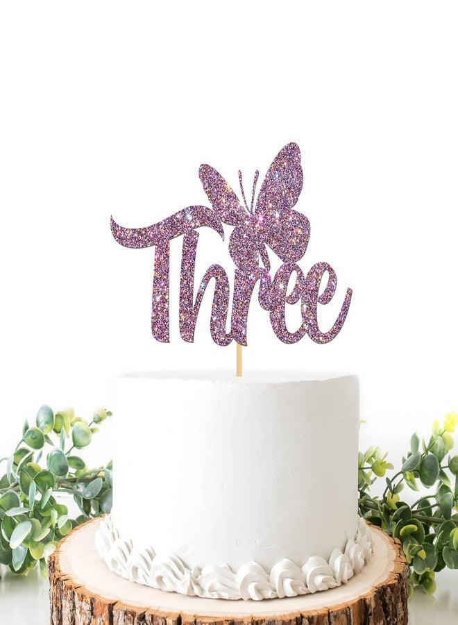Helewilk Three Butterfly Cake Topper, for Girls 3rd Birthday/Baby Shower Cake Decoration - Butterfly Birthday - Three Years Old Wedding Anniversary Party Supplies - Purple - Image 1