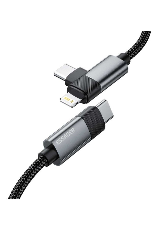 ايساجر كابل Essager 3A USB-C إلى كابل مزدوج (USB-C + Lightning) 65 واط - شحن سريع ومزامنة بيانات - نايلون مضفر 2 متر - Image 1