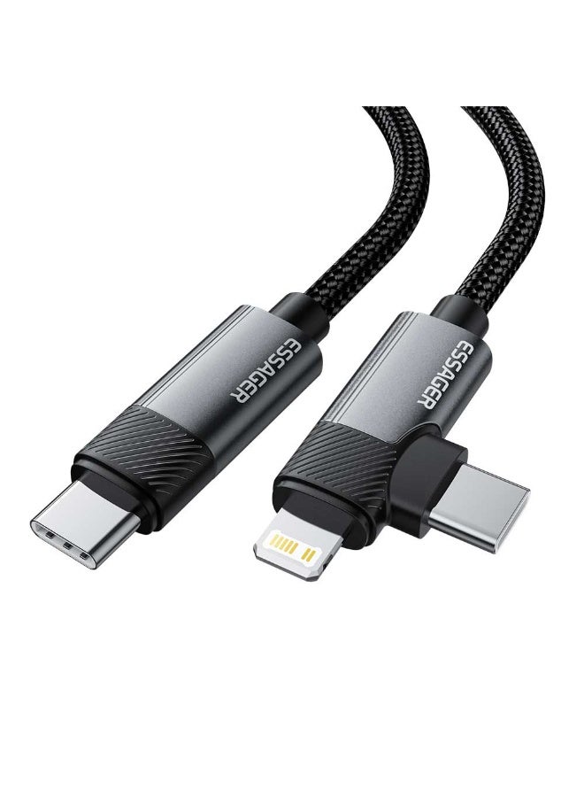 ايساجر كابل Essager 3A USB-C إلى كابل مزدوج (USB-C + Lightning) 65 واط - شحن سريع ومزامنة بيانات - نايلون مضفر 2 متر - Image 2