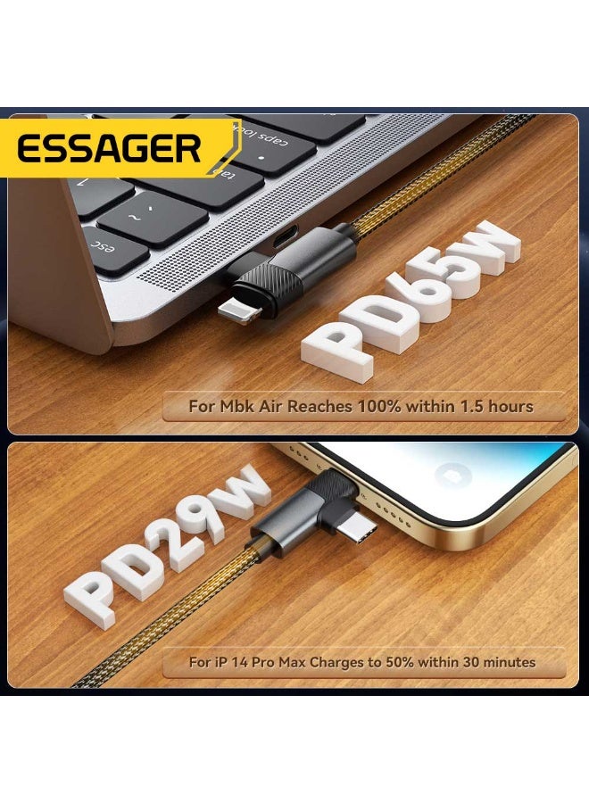 ايساجر كابل Essager 3A USB-C إلى كابل مزدوج (USB-C + Lightning) 65 واط - شحن سريع ومزامنة بيانات - نايلون مضفر 2 متر - Image 4