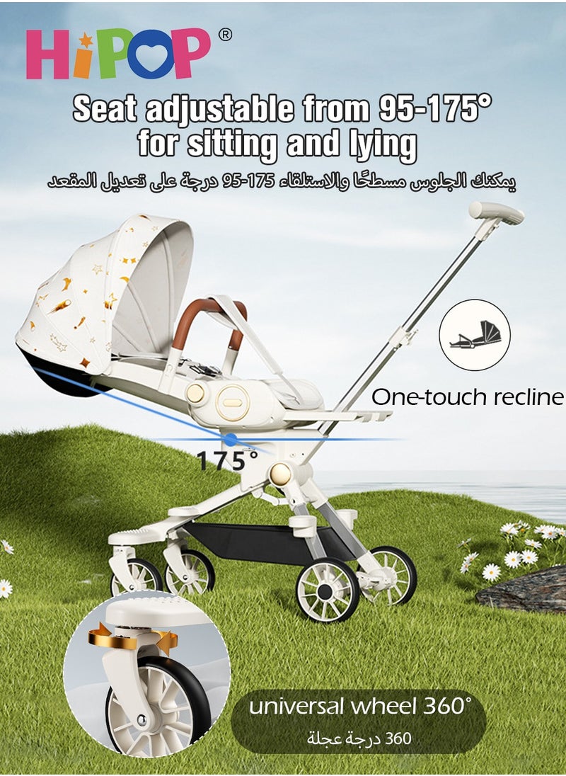 HIPOP 2 In 1 Strollers for Infant and Kids,with Rotating Seat and Food Tray,Sturdy and High Field of View Design,One Step Folding Baby Stroller  - Image 3