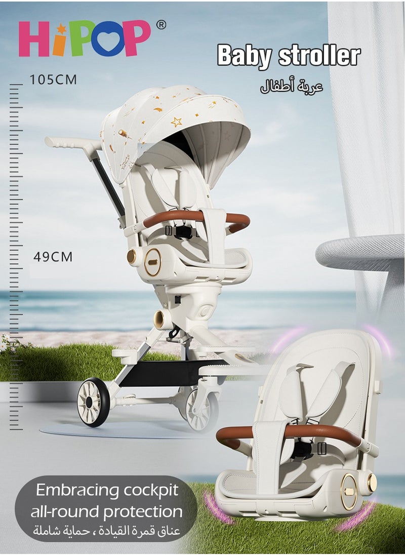 HIPOP 2 In 1 Strollers for Infant and Kids,with Rotating Seat and Food Tray,Sturdy and High Field of View Design,One Step Folding Baby Stroller  - Image 4