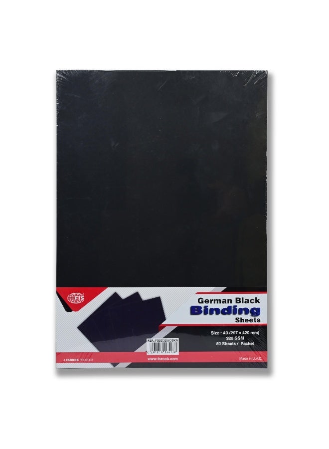 FIS German Black Binding Sheet, A3 Size(297x420mm), 320 GSM Thick, Color Black, Packet of 50 Sheets-FSBD320A3BKN - Image 1