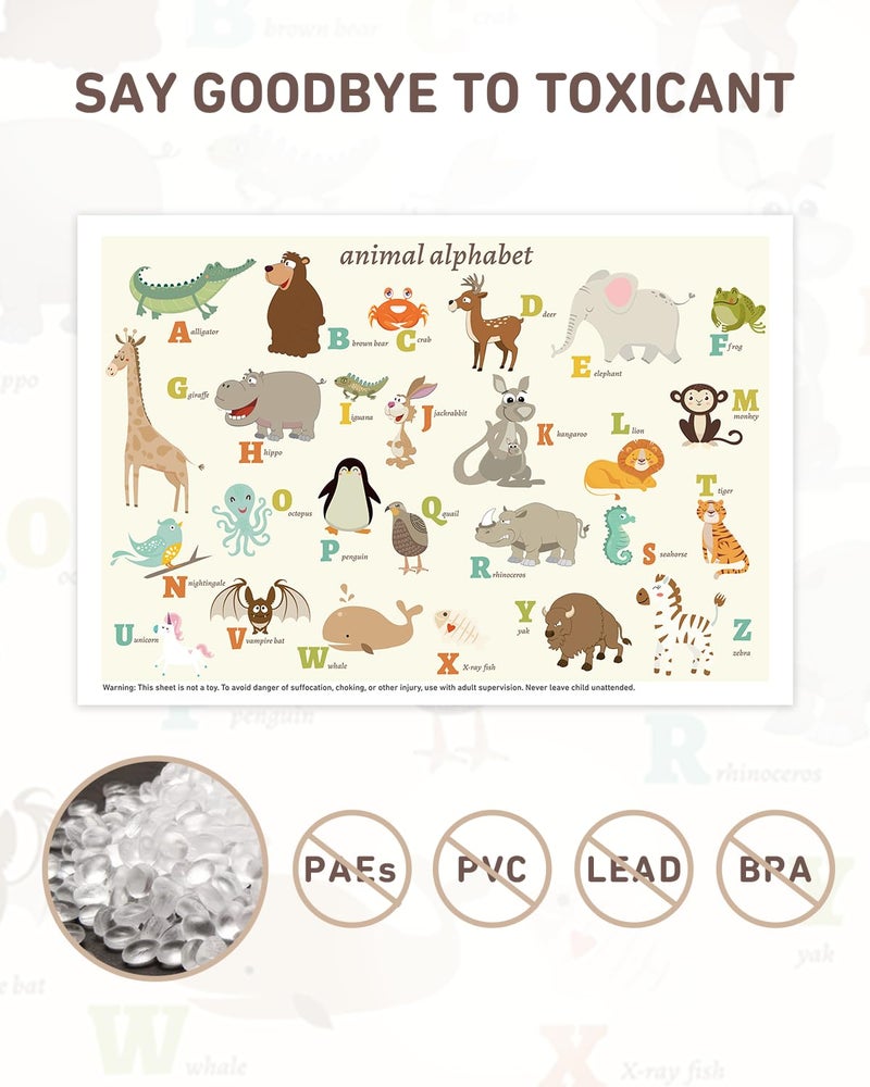 Babebay Disposable Stick-on Placemats 40 Pack for Baby & Kids, Restaurant Table Mats 12" x 18" Sticky Place Mats, Toddler Baby Placemat, Animal Alphabet Theme - Image 2
