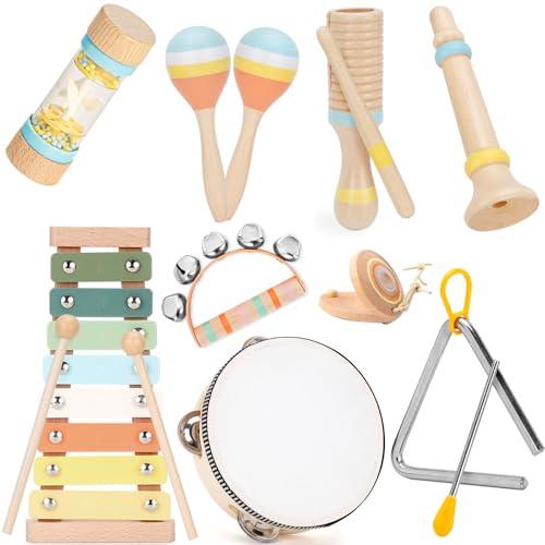 ZJEFUNS Baby Musical Instruments Set Wooden Montessori Toys for Toddlers 13 Percussion Instruments Set Modern Boho Music Toys for Kids Preschool Educational - Image 1