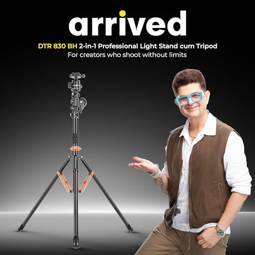 Digitek (DTR 830BH) 8.26ft Aluminum Light Stand Cum Tripod, 5Kg Max Load, 360° Adjustment, Ball Head, 4-Section, Overhead Shooting, 1/4 & 3/8 Screws, Cameras & Video Lights Compatible, for Photography - Image 2