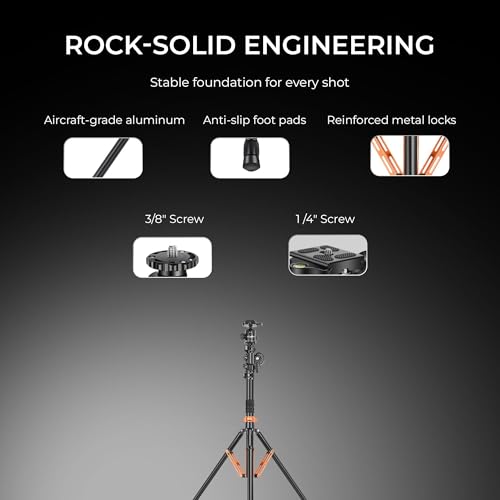 Digitek (DTR 830BH) 8.26ft Aluminum Light Stand Cum Tripod, 5Kg Max Load, 360° Adjustment, Ball Head, 4-Section, Overhead Shooting, 1/4 & 3/8 Screws, Cameras & Video Lights Compatible, for Photography - Image 5